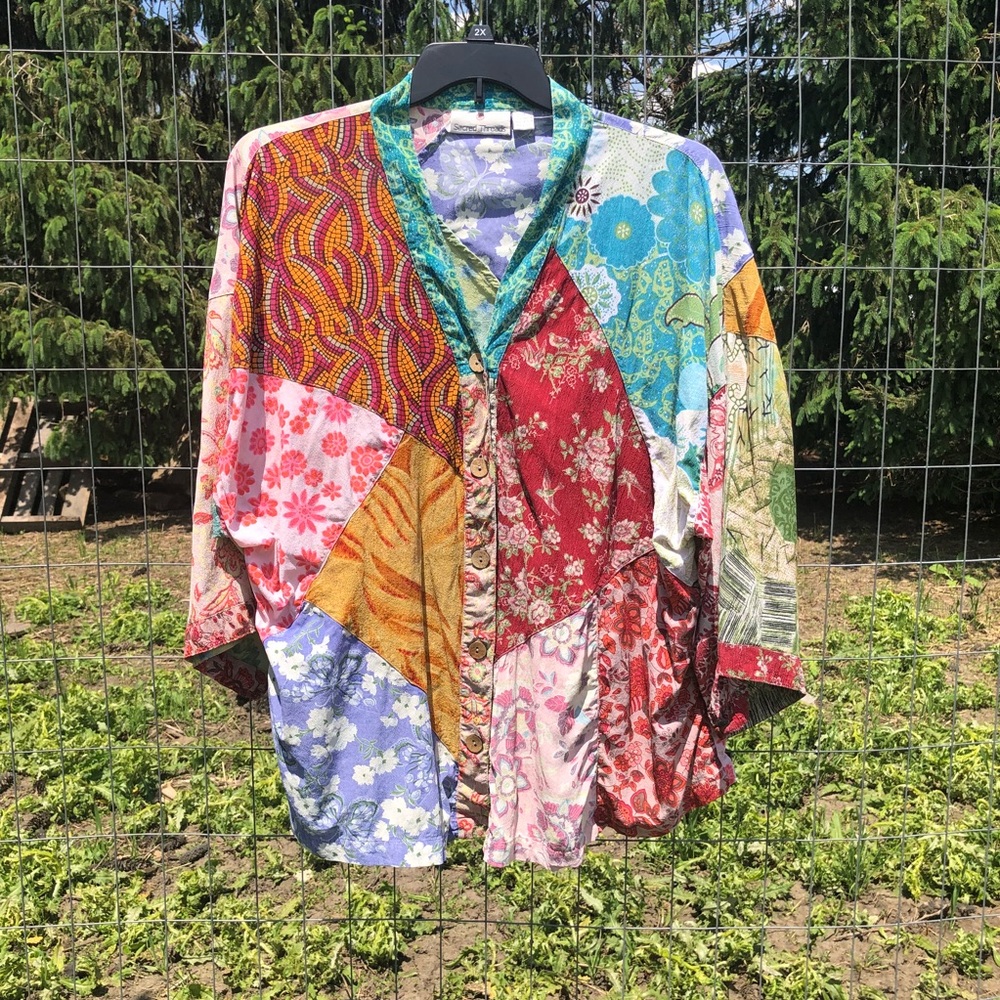 Sacred Threads Bohemian Patchwork Blouse 2X